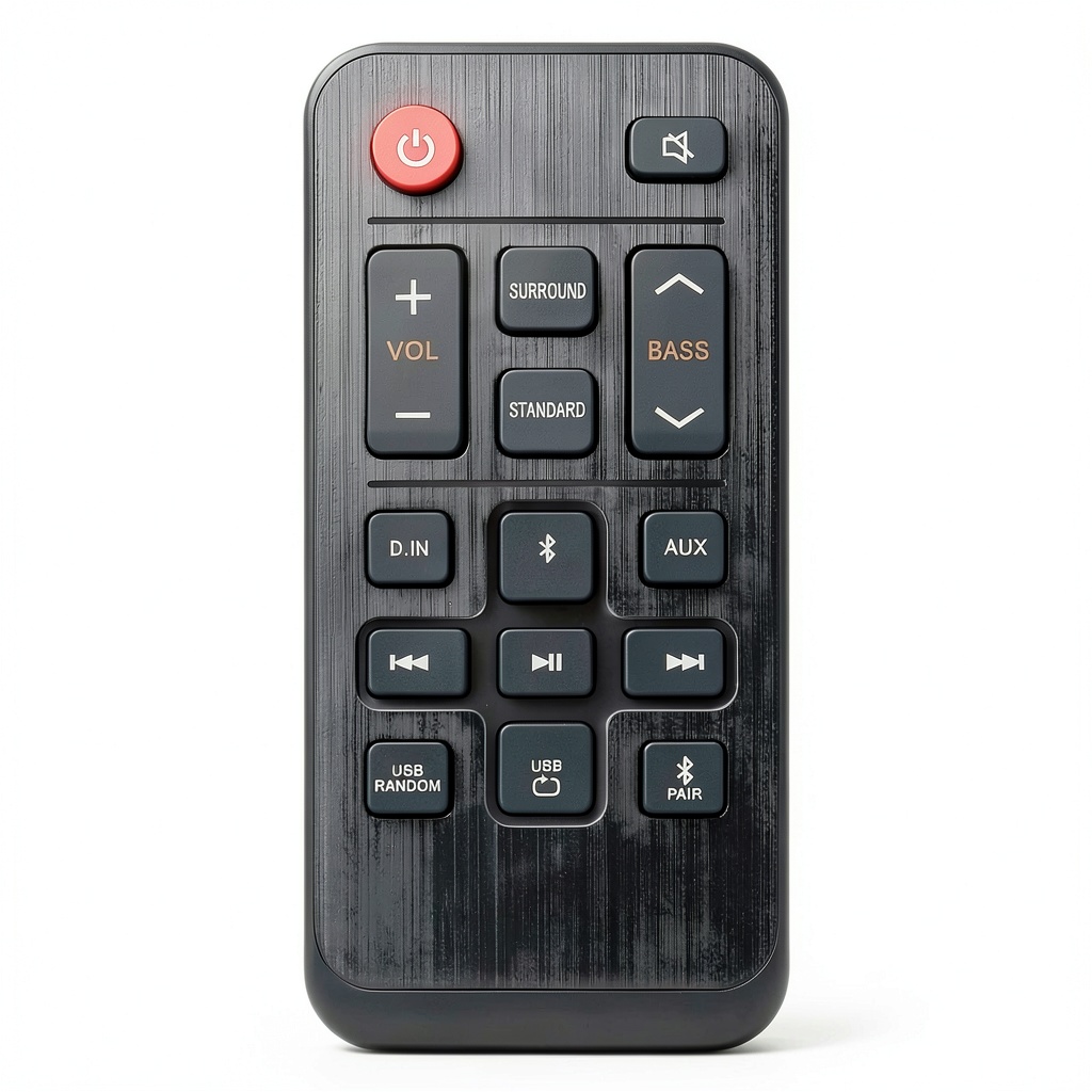 'Samsung soundbar remote control AH81-11699A shown in hand'