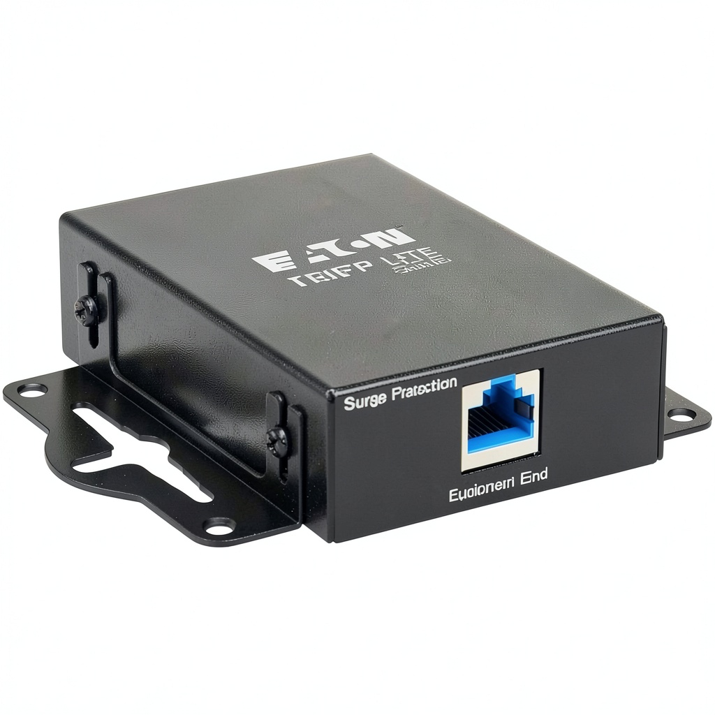 Eaton Tripp Lite PoE surge protector connected to network equipment