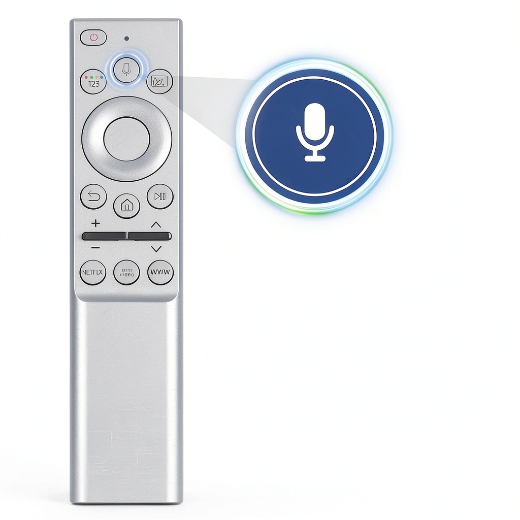 BN59-01327G Samsung TV remote shown with compatible QLED television