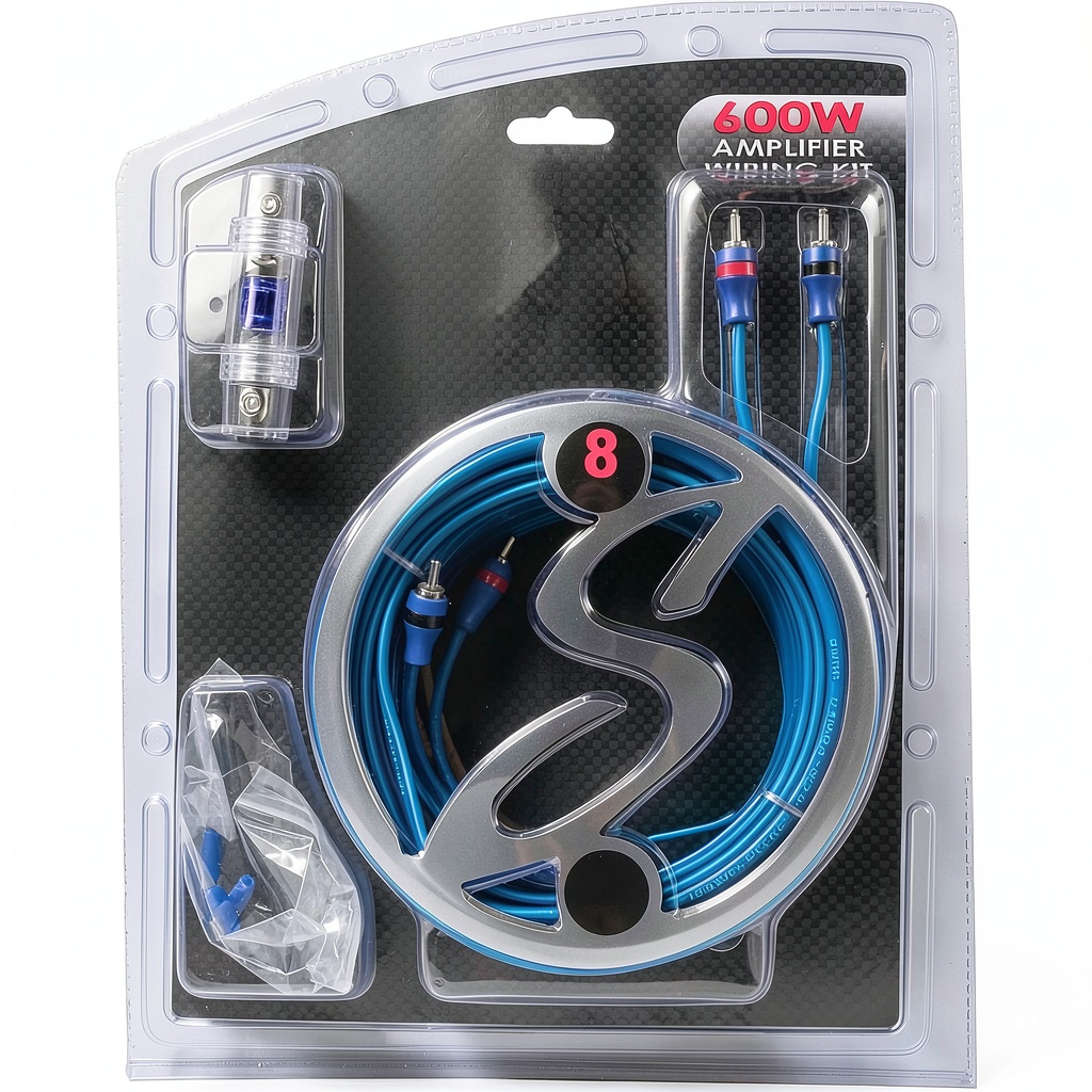 Stinger 8 Gauge Wiring Kit components laid out on a car trunk