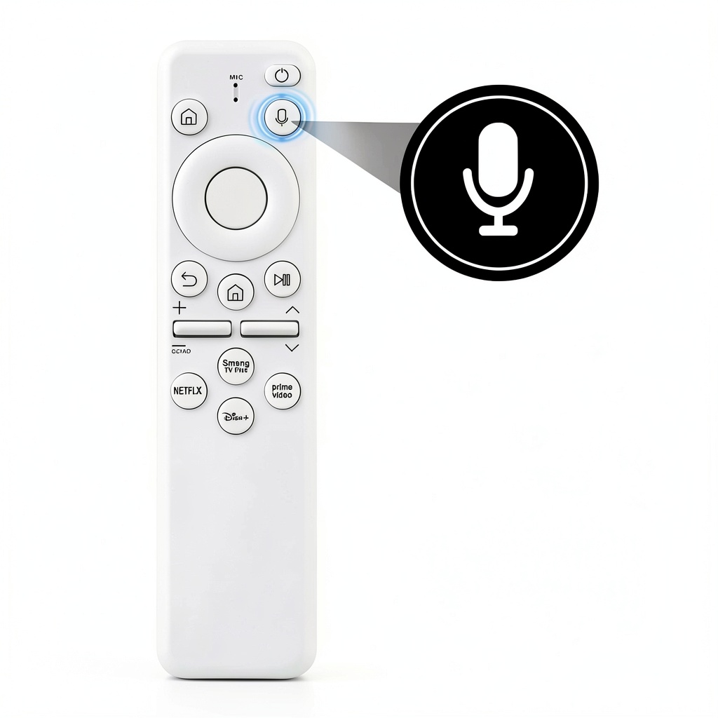 Samsung BN59-01434J remote control in use with LS32BM805UNXGO Smart Monitor in home office setting