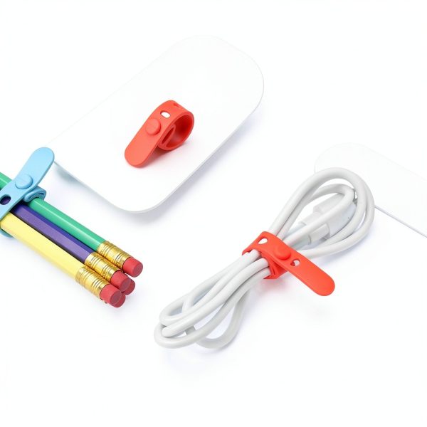 Silicone Cable Ties Reusable White Organize Charging Cables-3