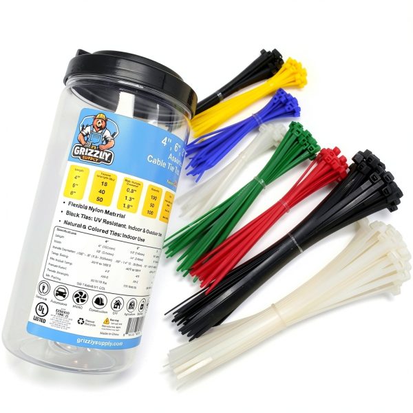 Grizzly Supply 250-Piece Cable Ties Nylon All-Purpose Kit-1