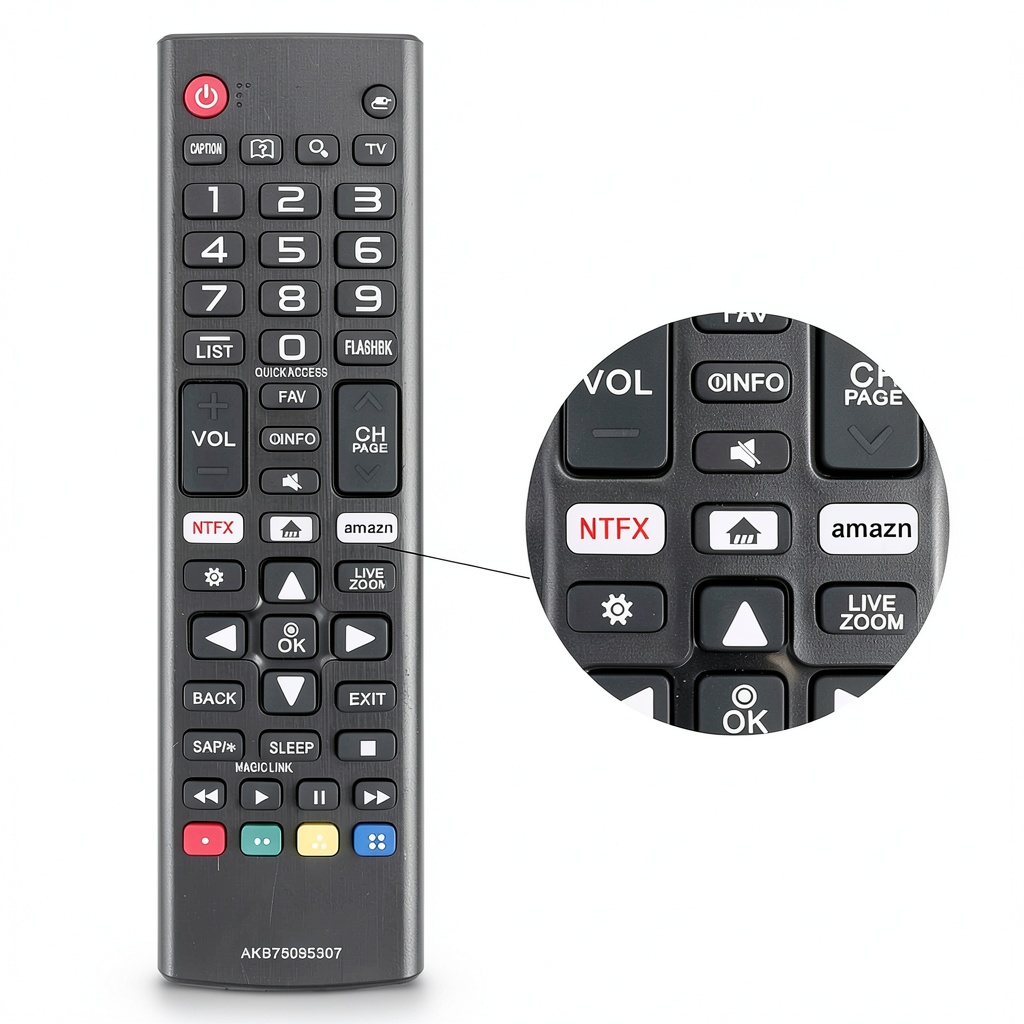 LG TV remote control shown with compatible television models
