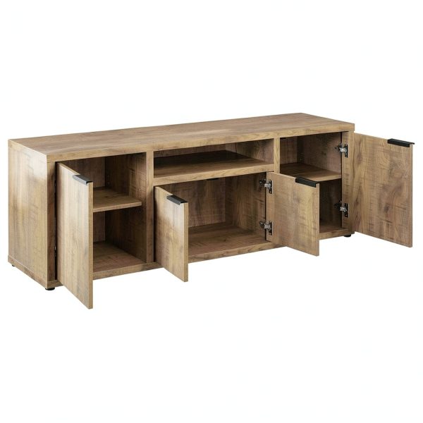 Rustic TV Stand Mango Finish with 6 Compartments and Adjustable-2
