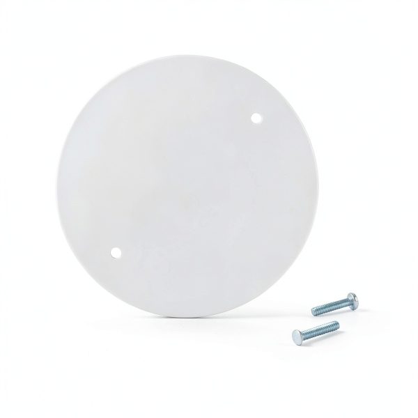 White Finish Electrical Box Cover 4-3/4in Diameter with Screws-0