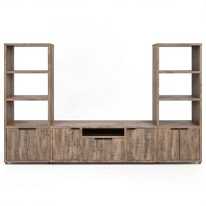 Rustic TV Stand Mango Finish with 6 Compartments and Adjustable-0