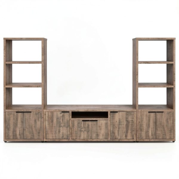 Rustic TV Stand Mango Finish with 6 Compartments and Adjustable-0