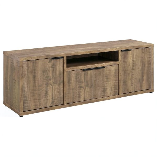 Rustic TV Stand Mango Finish with 6 Compartments and Adjustable-1