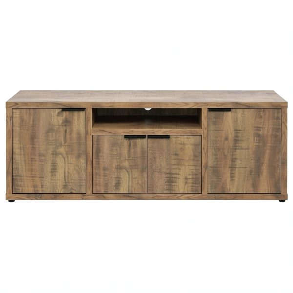 Rustic TV Stand Mango Finish with 6 Compartments and Adjustable-3